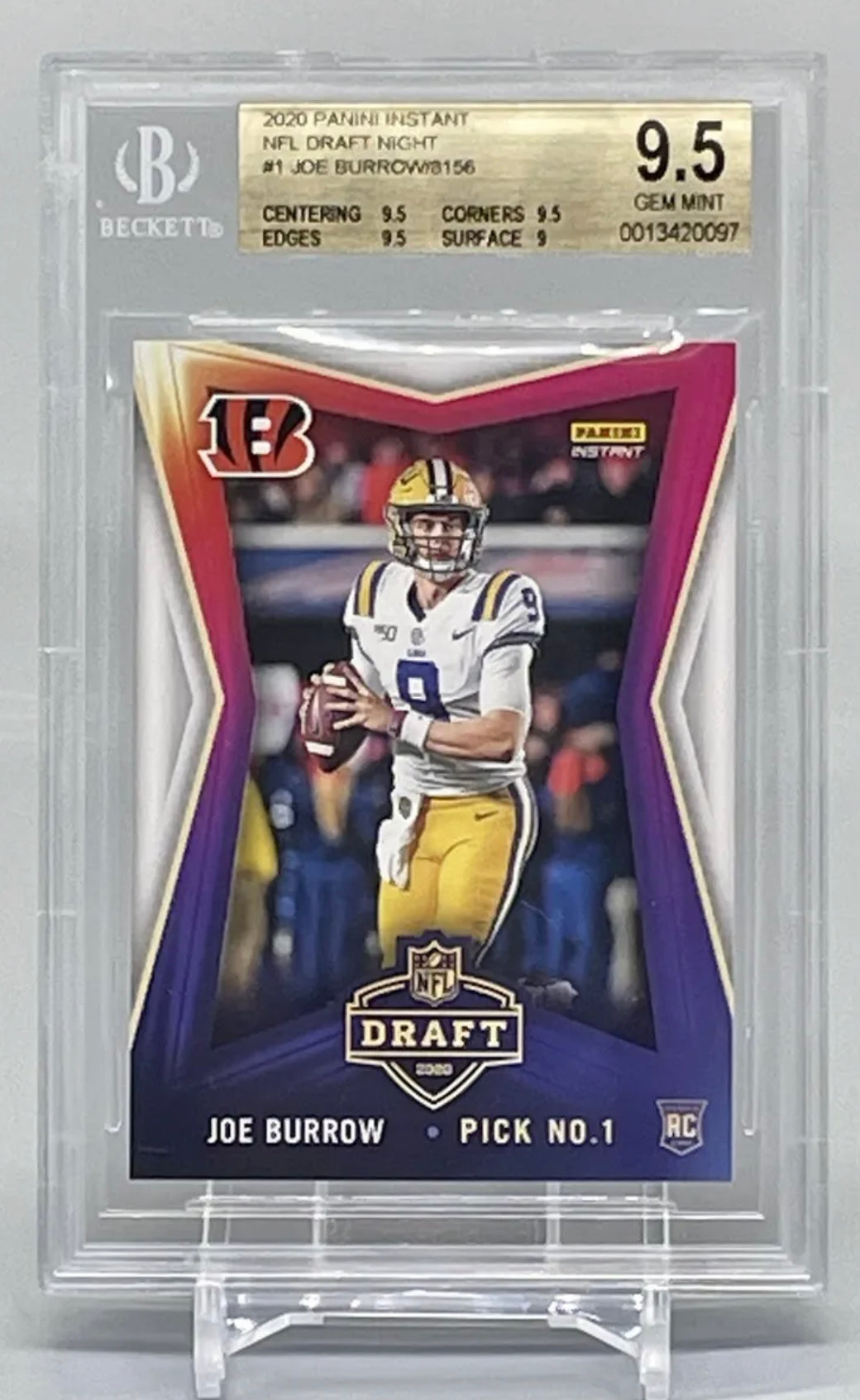 ❤️2020 Panini Instant Draft Night Joe Burrow Rookie #1 BGS 9.5 1/8156 RC