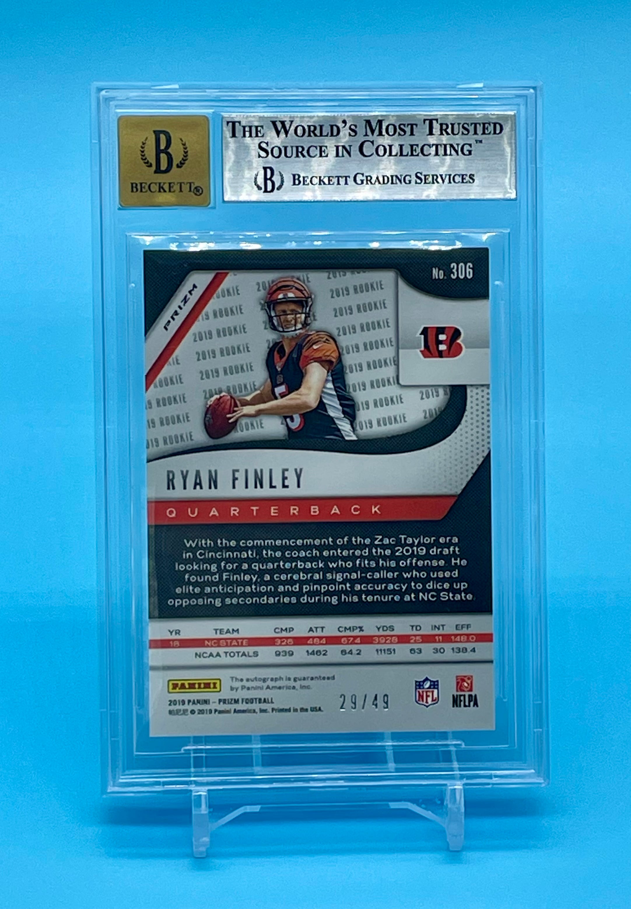 ❤️2019 Prizm Ryan Finley Purple Power Rookie Auto /49 Bengals RC BGS 9 Auto 10