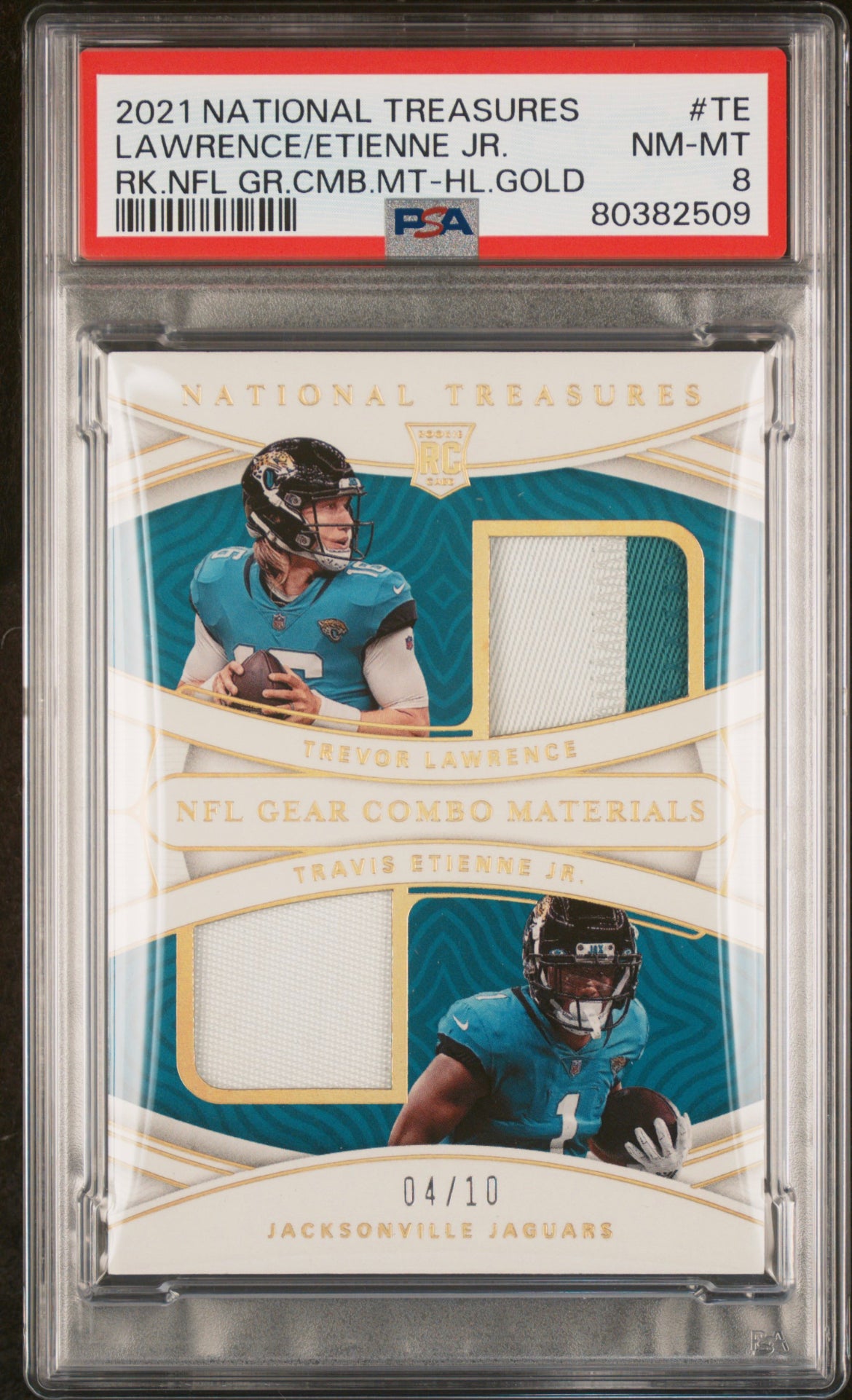 ❤️ 2021 NATIONAL TREASURES TREVOR LAWRENCE TRAVIS ETIENNE JR /10 GOLD Psa 8 Pop 1