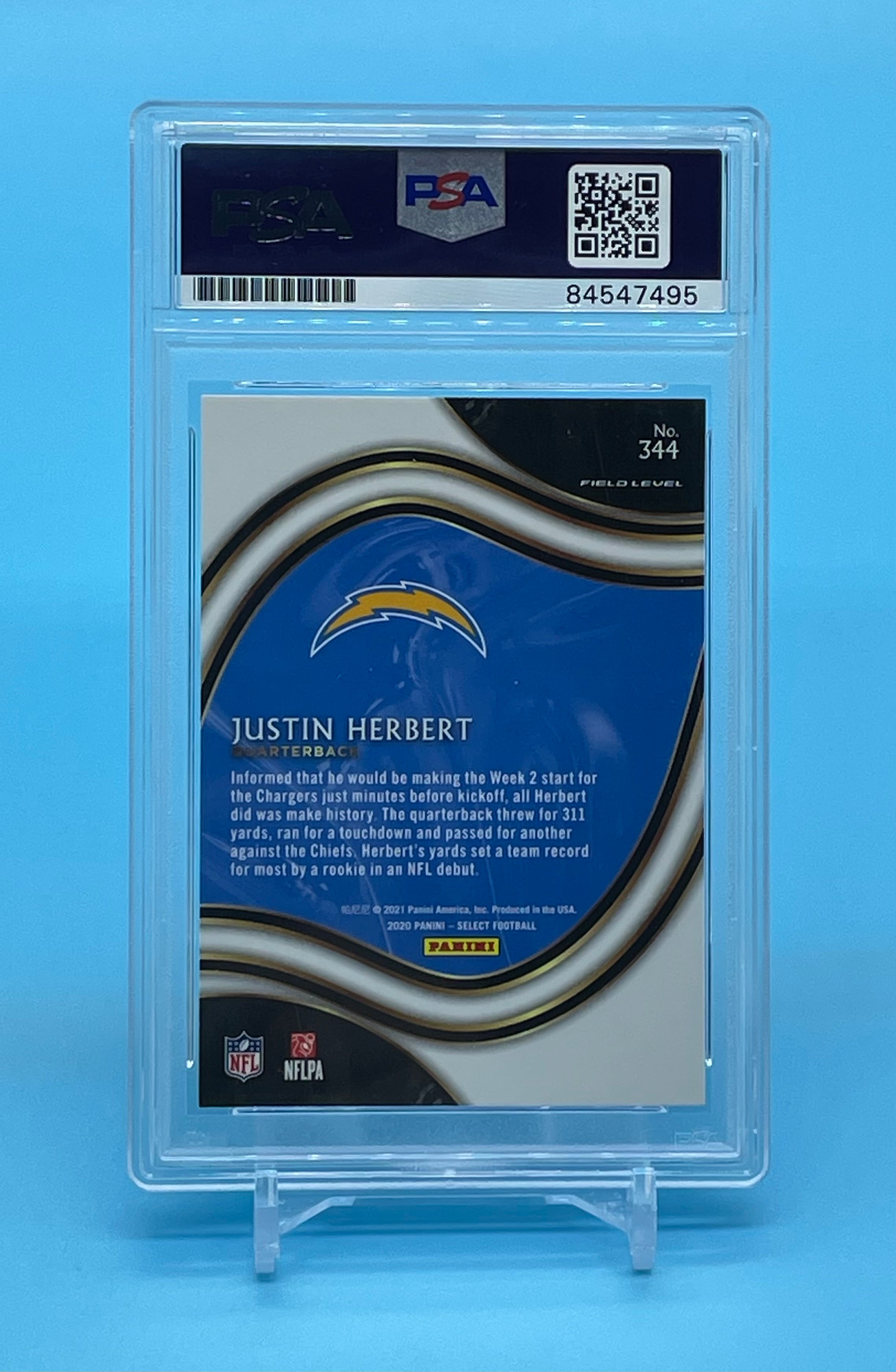 ❤️Justin Herbert 2020 Panini Select Field Level Auto Rookie Card #344 PSA/DNA 10