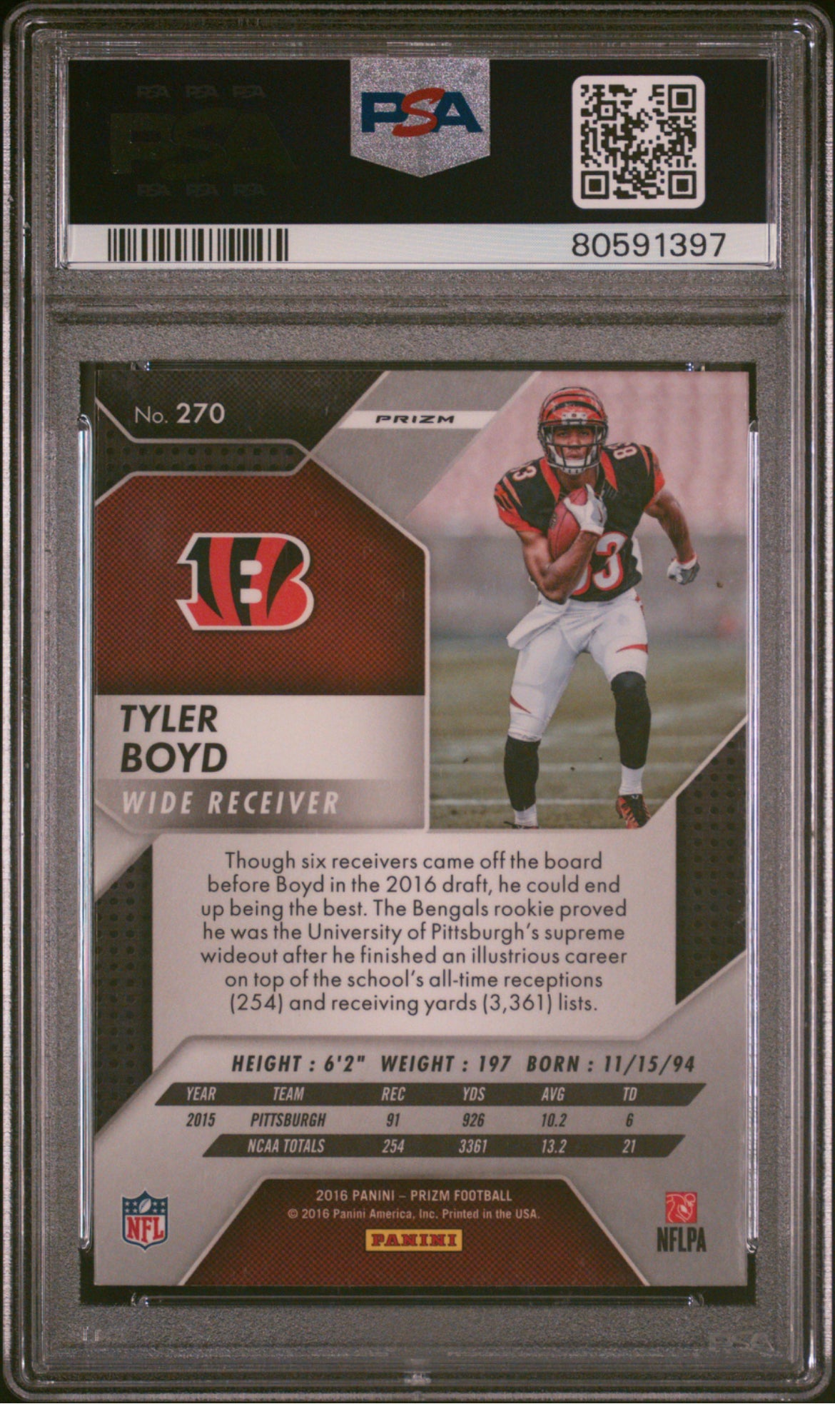 ❤️2016 Panini Prizm Tyler Boyd #270 Silver Rookie RC PSA 6 Bengals Pop 2