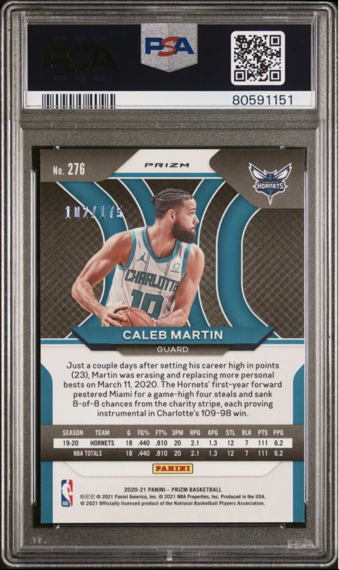 ❤️2020 Panini Prizm #276 Caleb Martin Fast Break Blue /175 Rookie Mint Psa 9 Pop 1