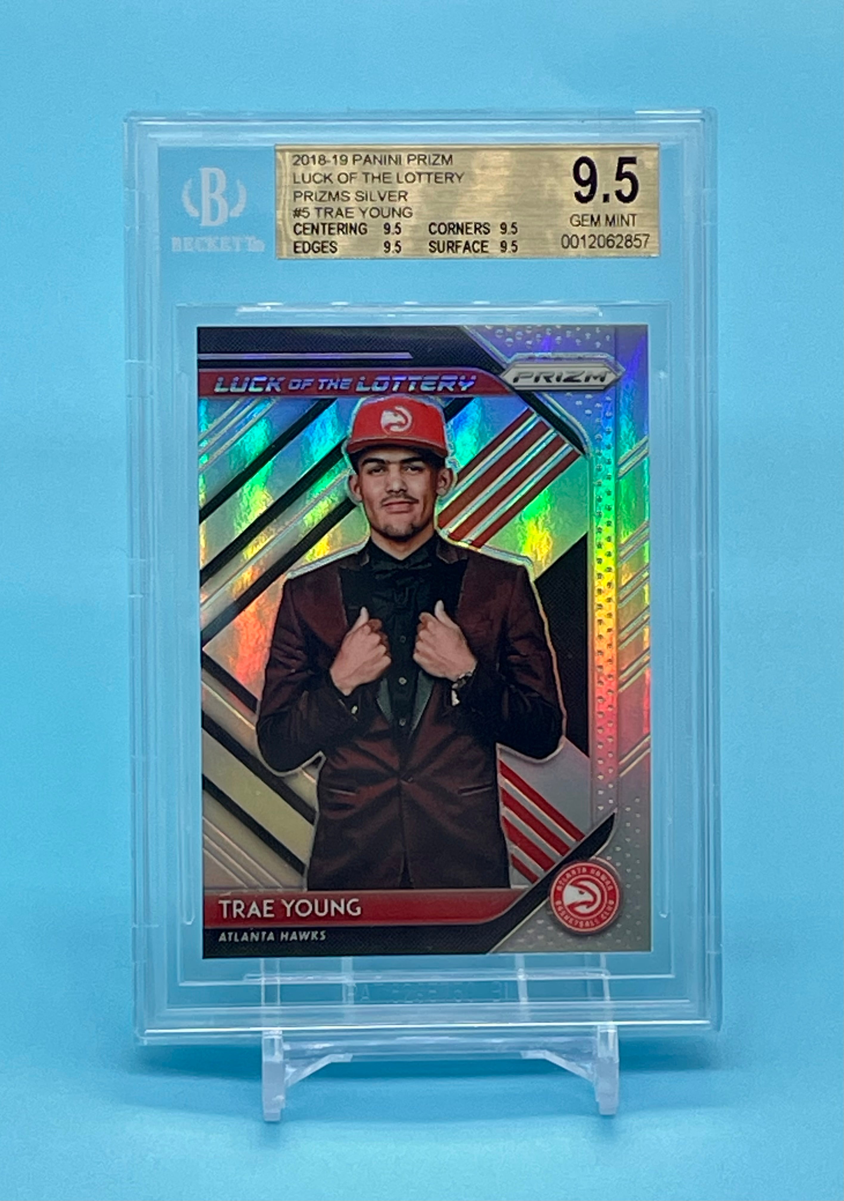 ❤️2018 Prizm Luck of the Lottery Silver #5 Trae Young RC TRUE GEM MINT BGS 9.5