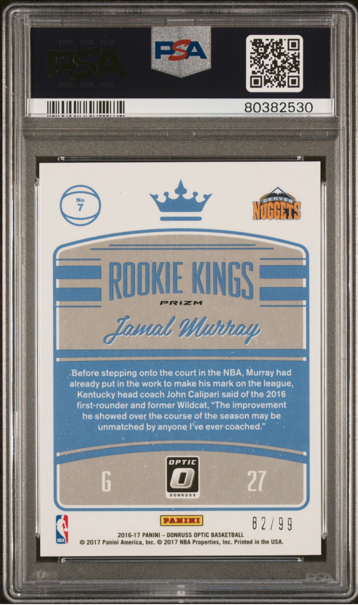 ❤️ 2016 Donruss Optic Jamal Murray Red Prizm Rookie Kings RC /99 PSA 9 Holo Pop 6