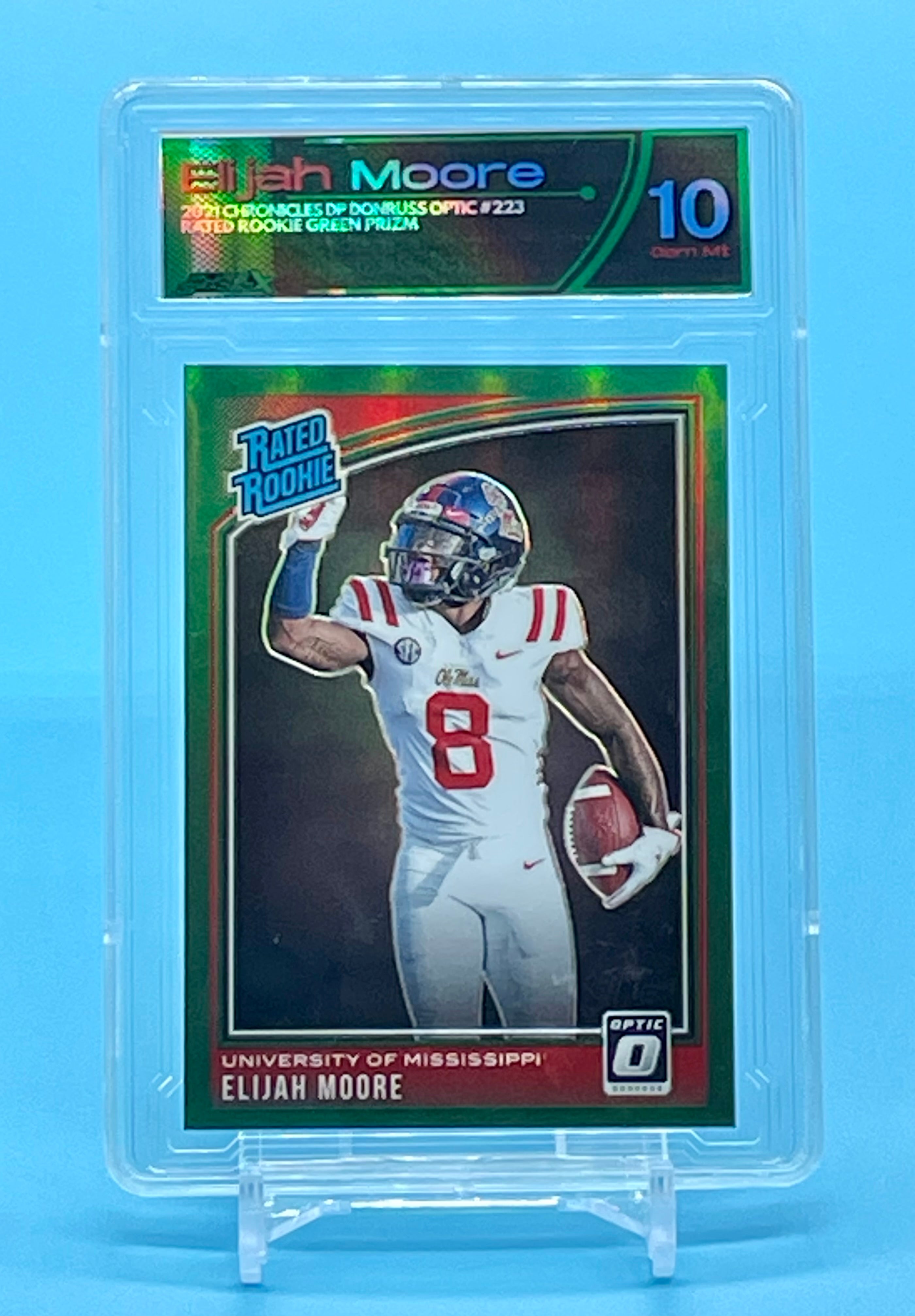 ❤️2021 Chronicles Donruss Optic Elijah Moore Green Holo Rookie RC PureGradedx 10