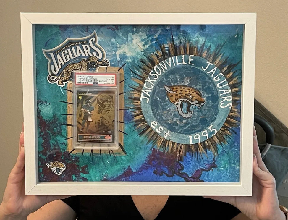 ❤️ Sports Art painted by Kathryn Hume w/ a 2021 Illusions Trophy Bronze Trevor Lawrence Rookie /499 PSA 9 Pop 6!