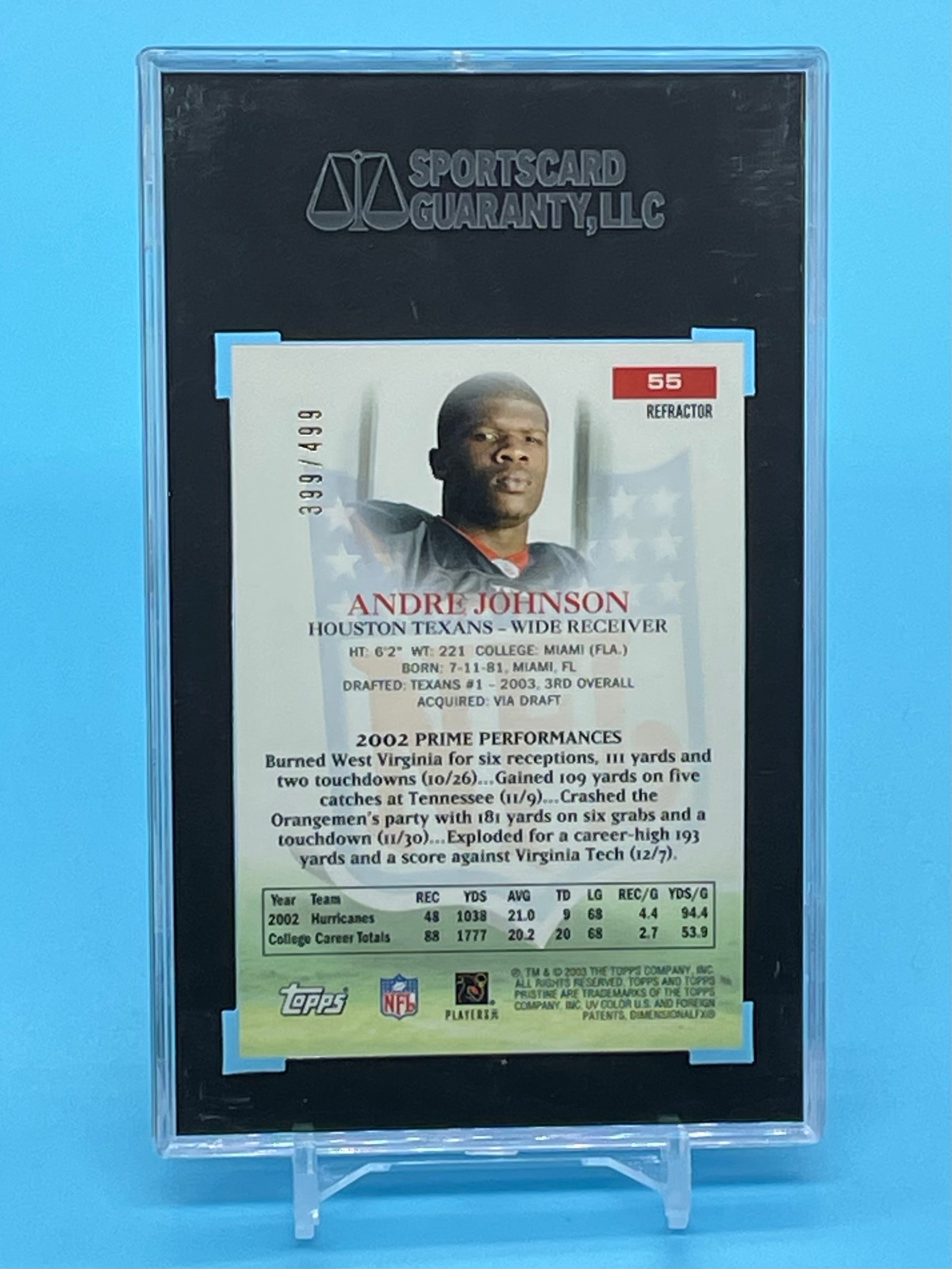❤️2003 Topps Pristine Andre Johnson Refractor RC /499 SGC 10 GEM MINT Rookie