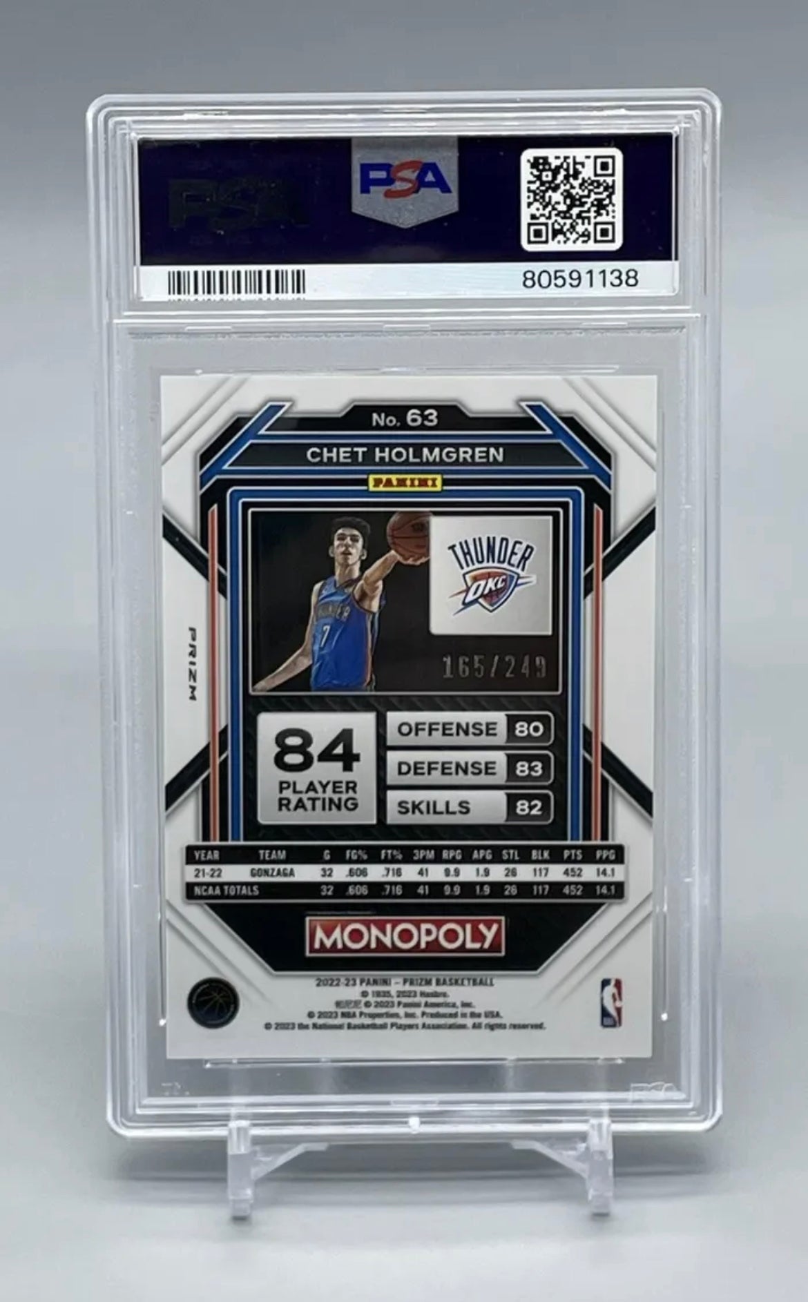 ❤️CHET HOLMGREN 2022 Panini Prizm MONOPOLY Brown RC Rookie /249 PSA 9 Thunder