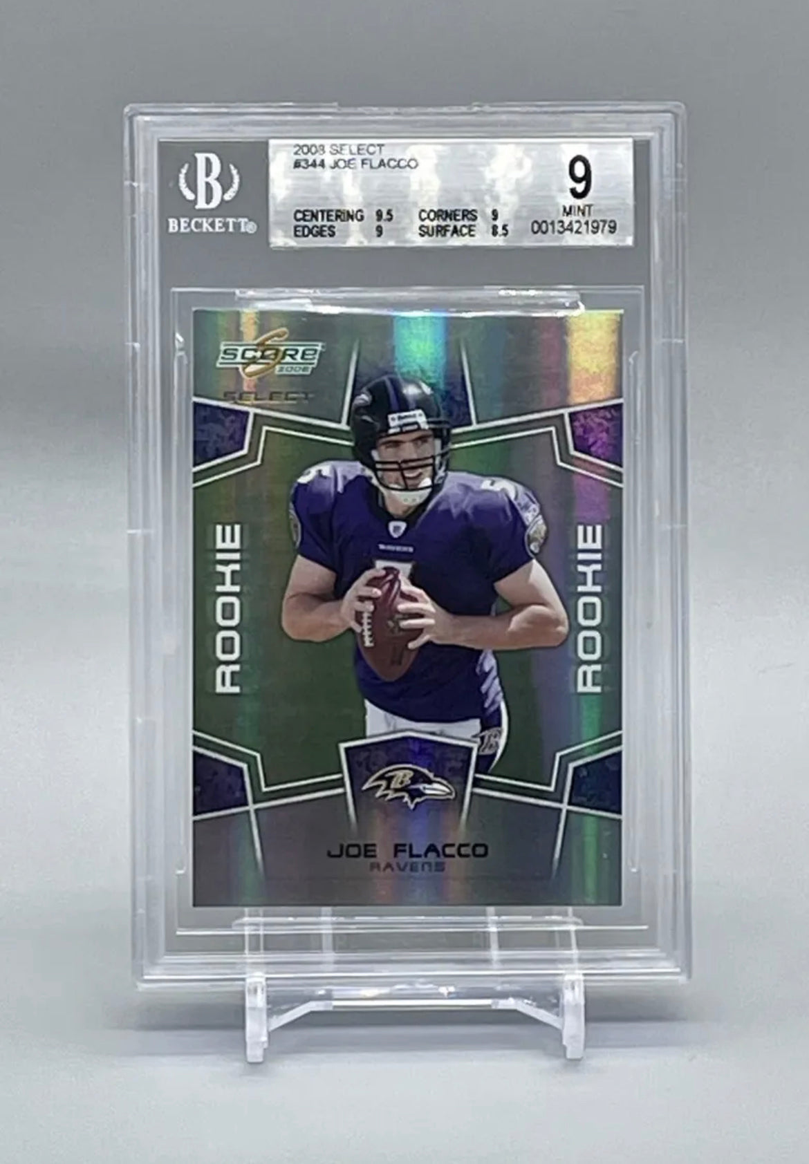 ❤️2008 SELECT PLAYOFF SCORECARD /999 JOE FLACCO RC ROOKIE BGS 9 POP 1 HOLO