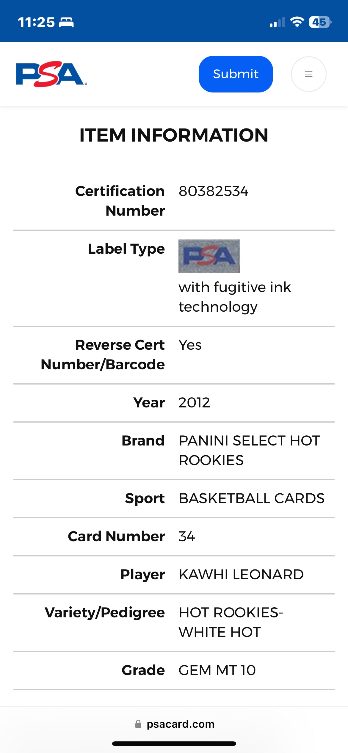 ❤️ 2012 Panini Select Rookies White Hot Kawhi Leonard #34 PSA 10 GEM MT Rookie RC