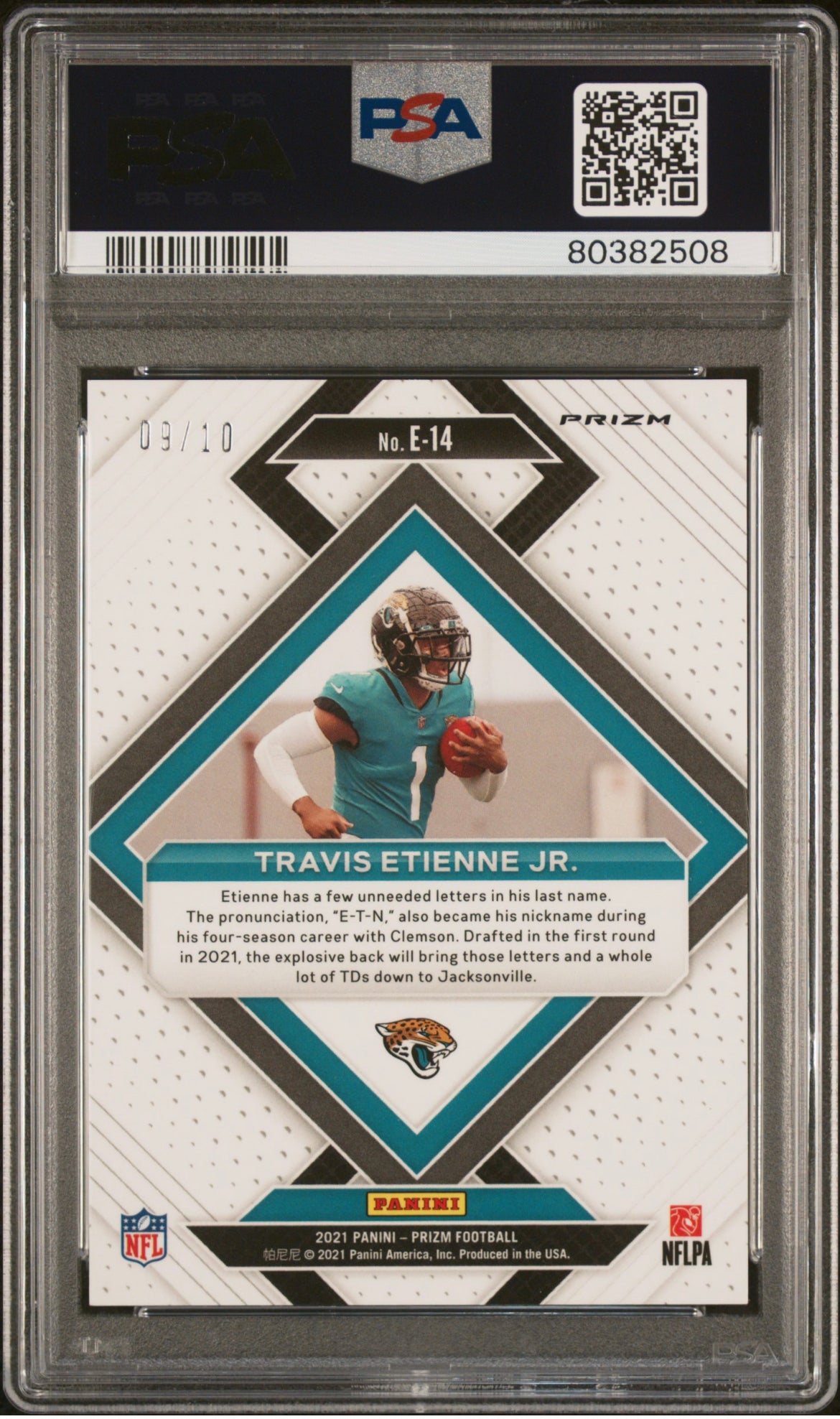 ❤️ Travis Etienne Prizm Emergent Gold /10 Psa 9 Rookie RC E-14