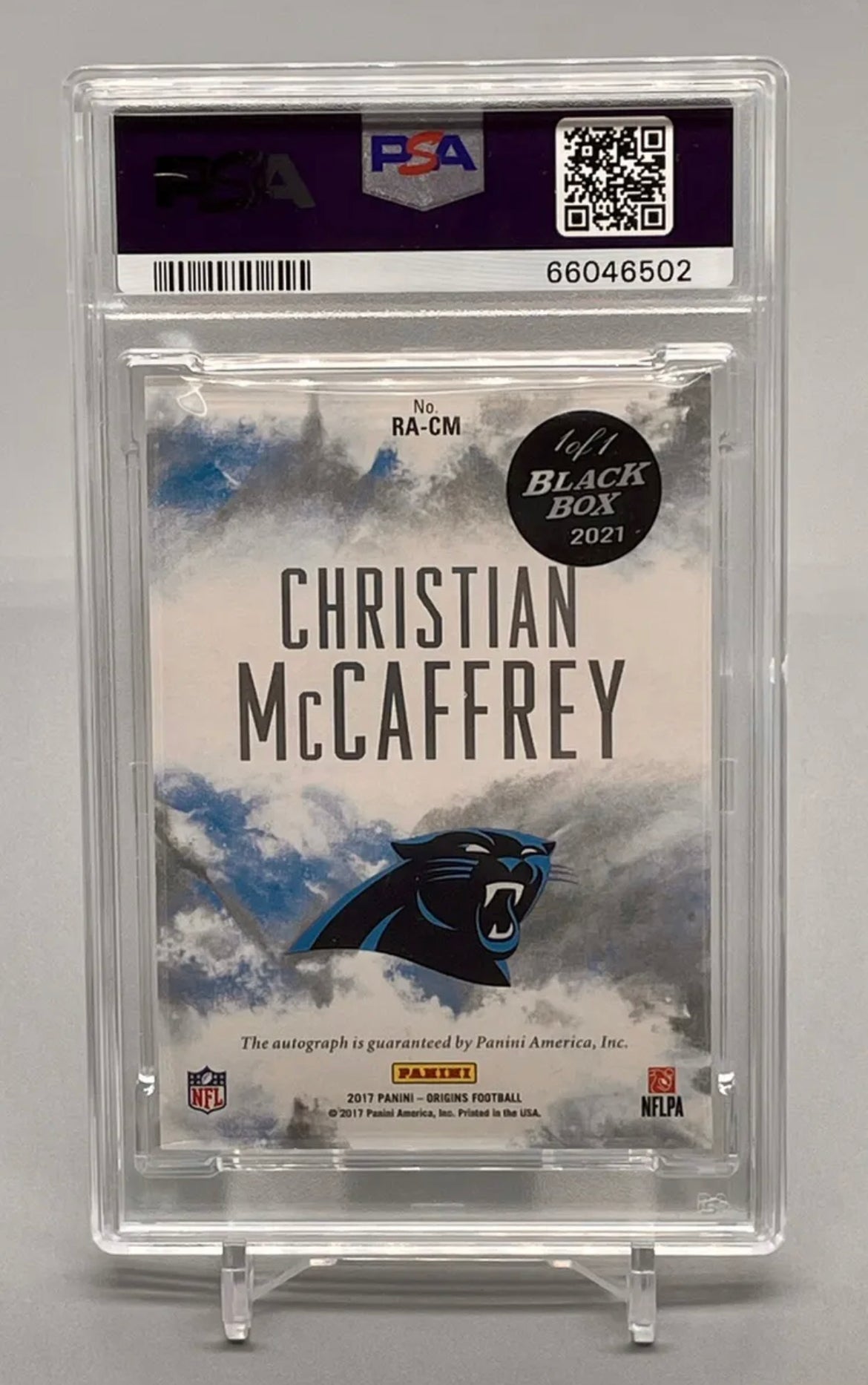 ❤️Christian McCaffrey 2017 Origins Football Rookie Red Black Box Auto 1/1 PSA 9