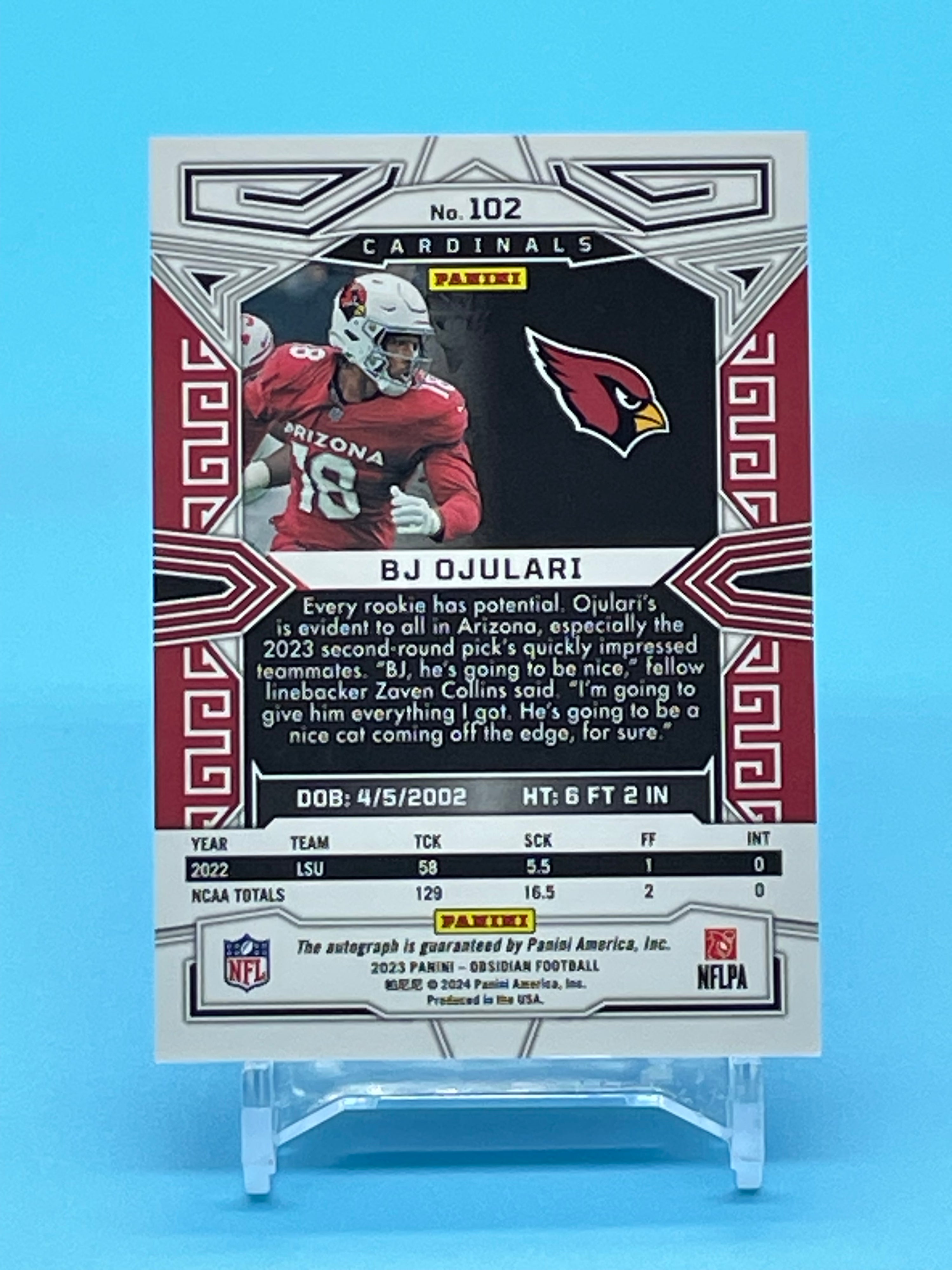 ❤️BJ Ojulari 2023 Panini Obsidian Rookie Autograph Auto RC Cardinals #102
