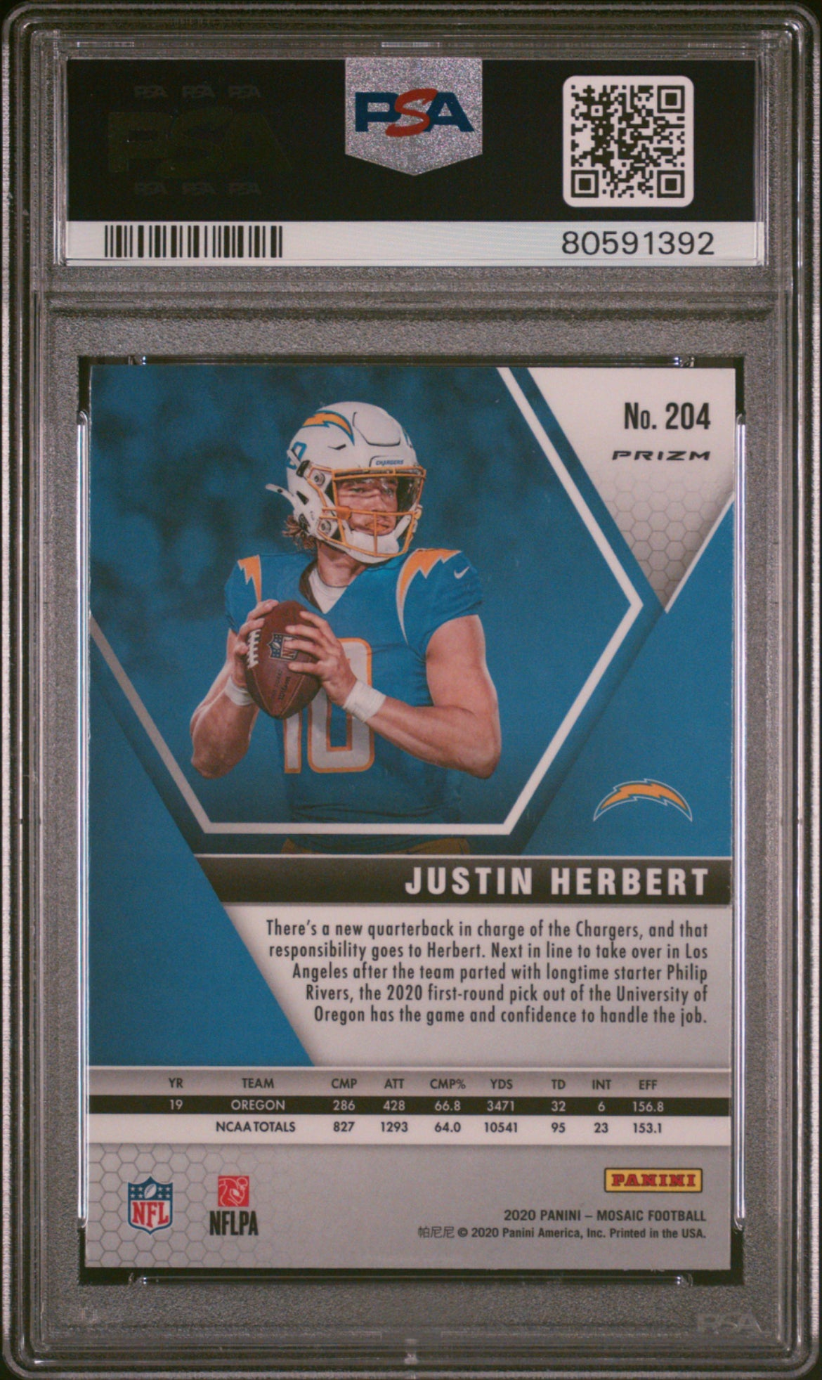 ❤️2020 Panini Mosaic Camo Pink Prizm #204 Justin Herbert RC Rookie PSA 10