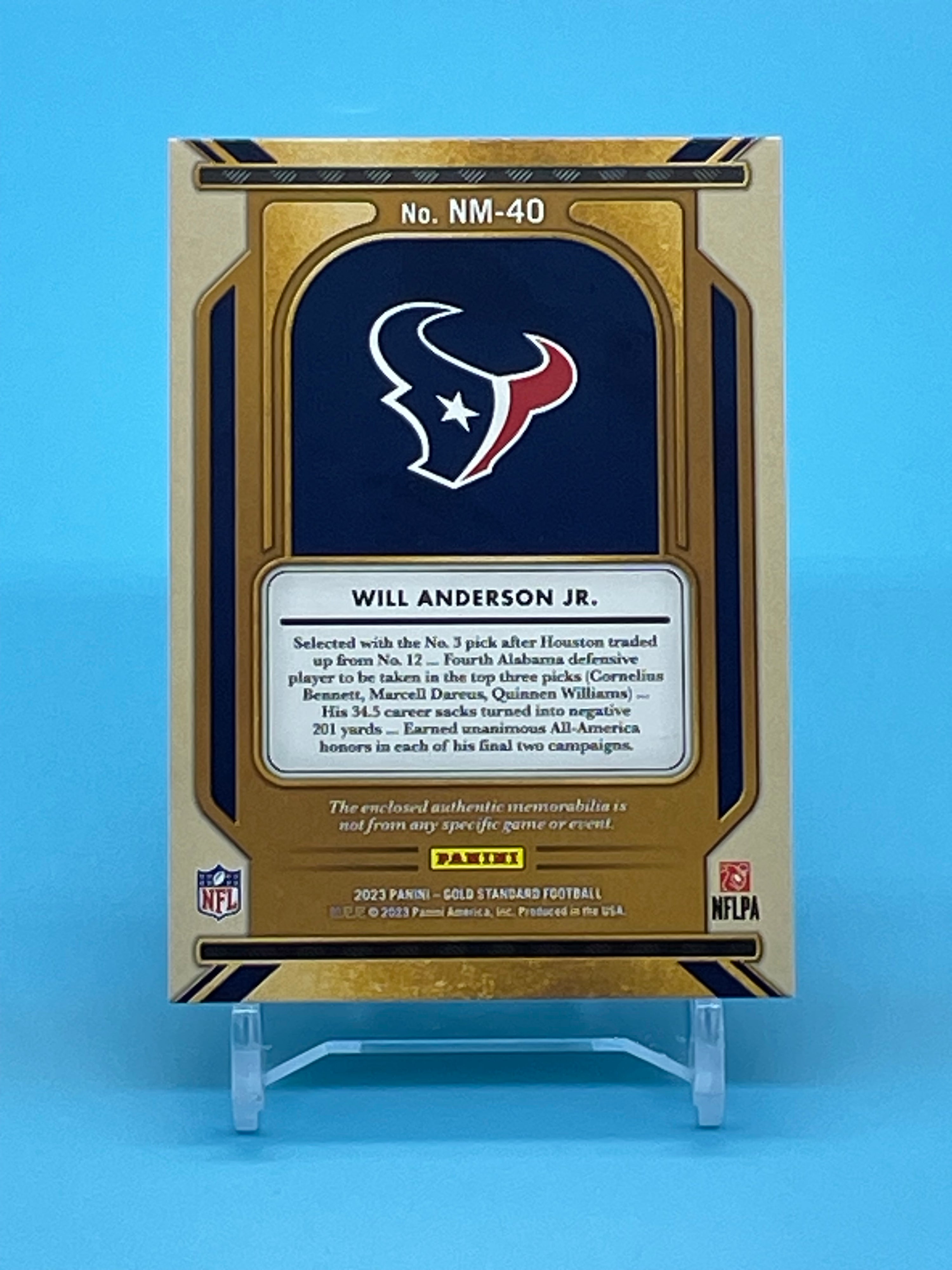 ❤️2023 Gold Standard Will Anderson Jr Rookie Newly Minted Memorabilia #'d /399