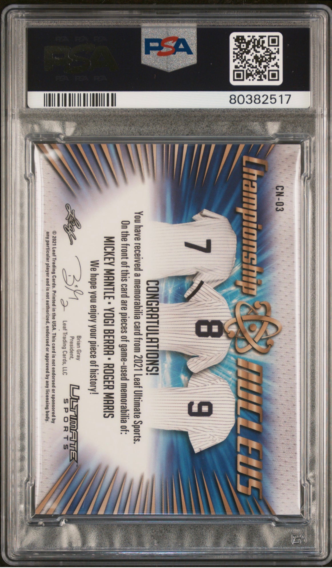 ❤️ 2021 Leaf Ultimate Champ Nucleus JERSEY/BAT Mantle Berra Maris 1/7 Psa 10 Pop 1!