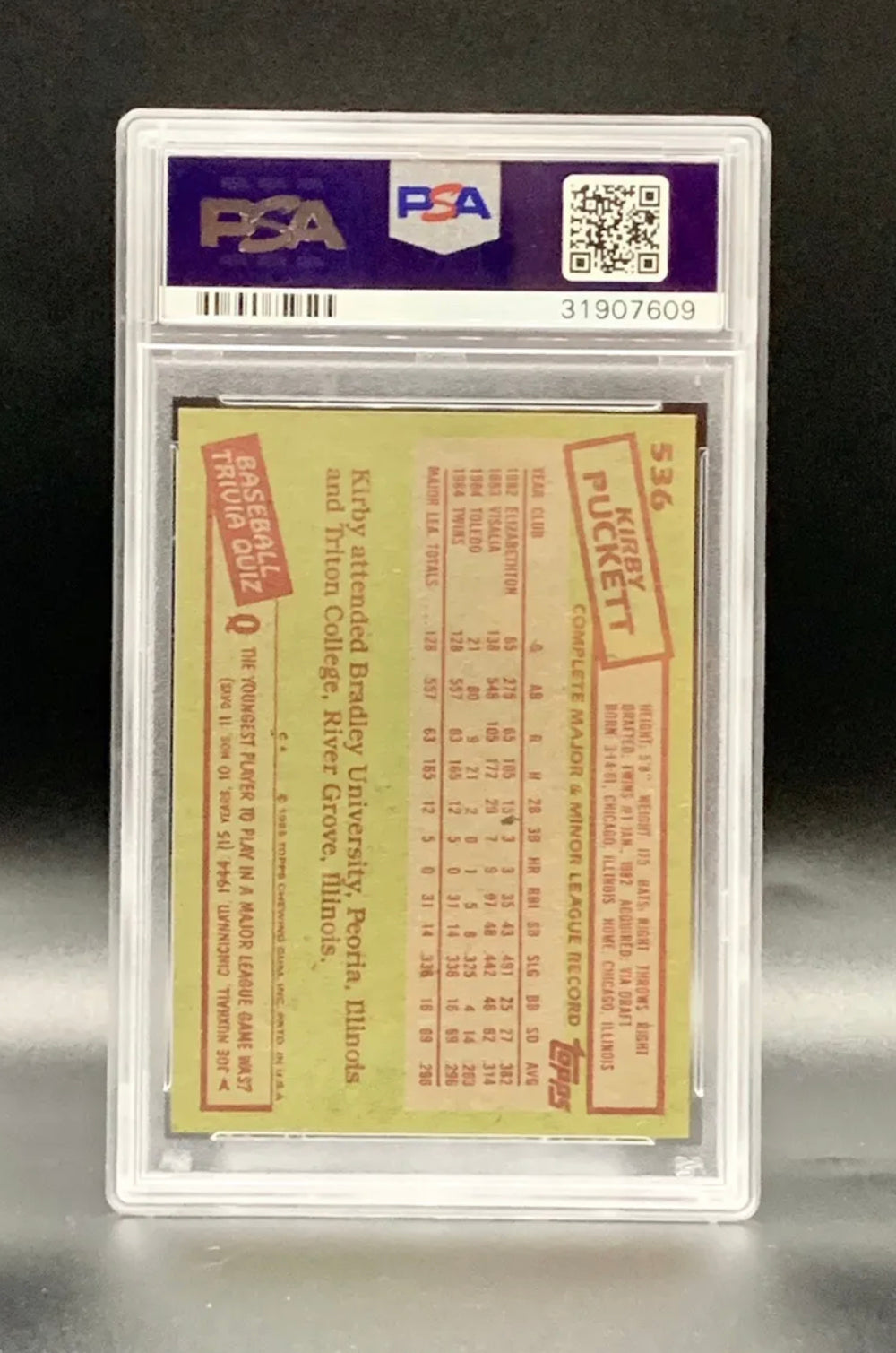 ❤️ 1985 Topps Kirby Puckett PSA 8 Rookie RC Beautiful card commemorating a legend