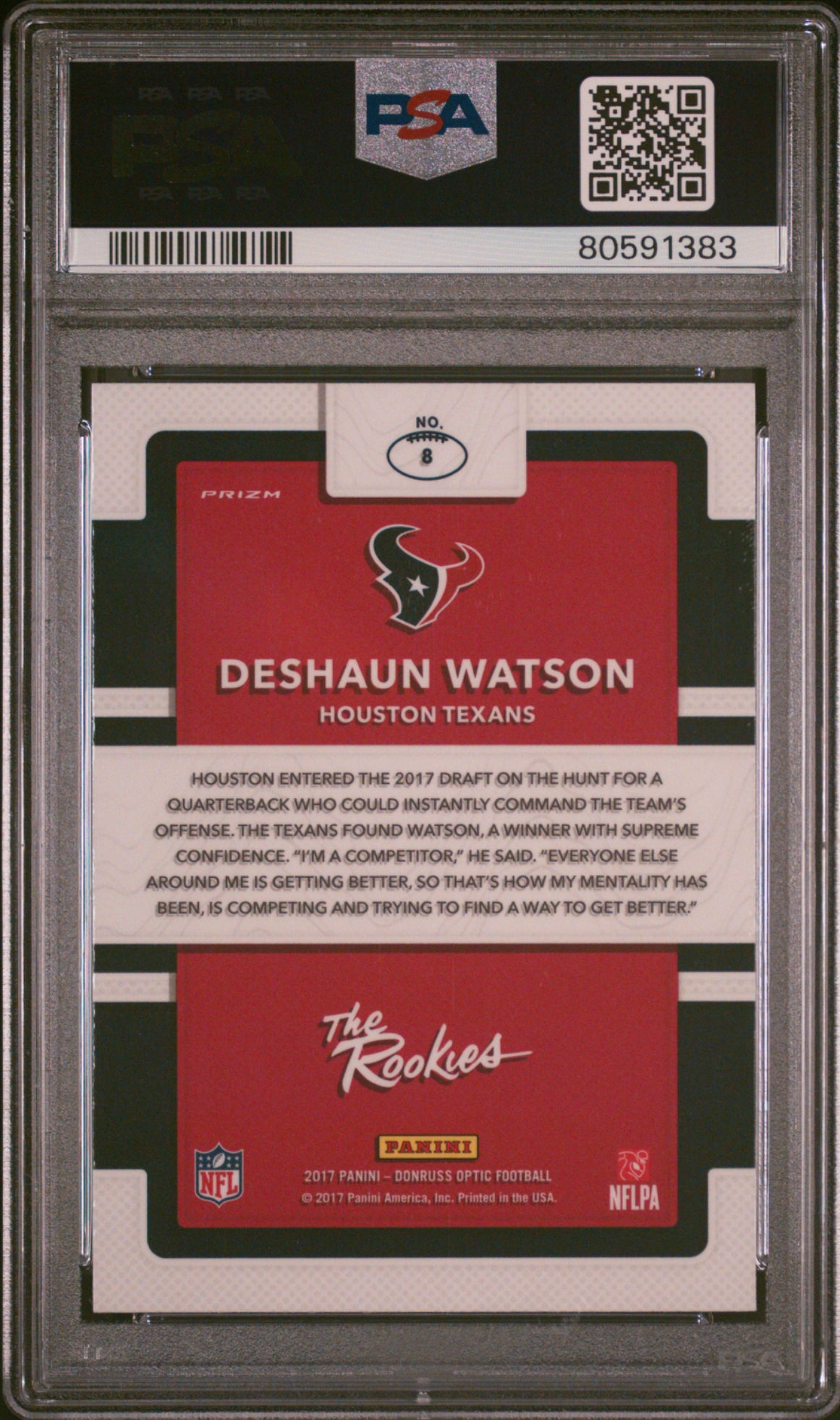 ❤️DESHAUN WATSON 2017 DONRUSS OPTIC THE ROOKIES PRIZM HOLO ROOKIE RC #8 PSA 9 MINT