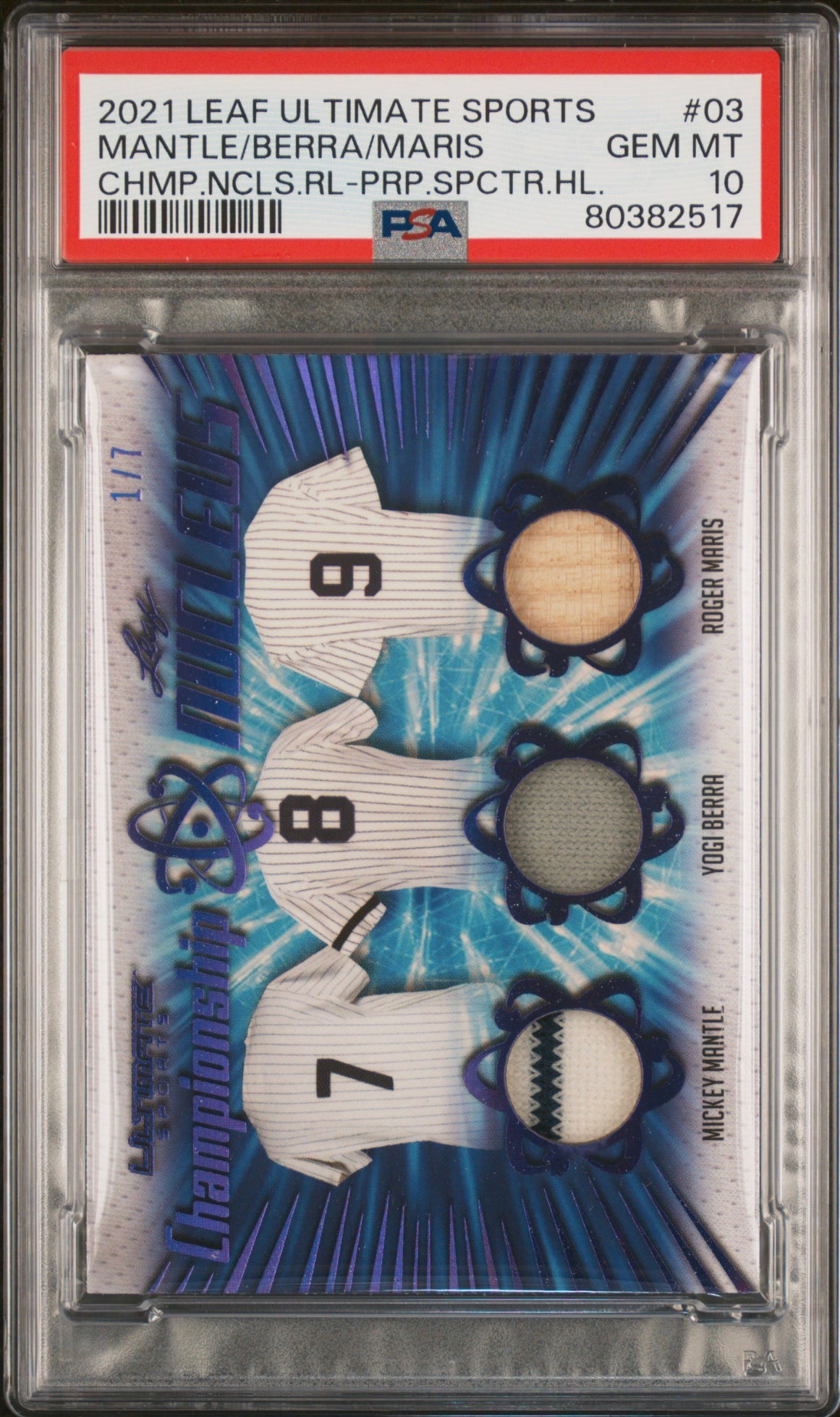 ❤️ 2021 Leaf Ultimate Champ Nucleus JERSEY/BAT Mantle Berra Maris 1/7 Psa 10 Pop 1!
