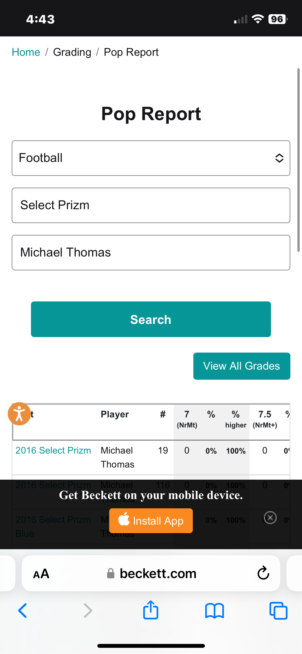 ❤️2016 Panini Select 19 Michael Thomas Silver Prizm Rookie Card BGS 9.5 GEM MINT POP 6!