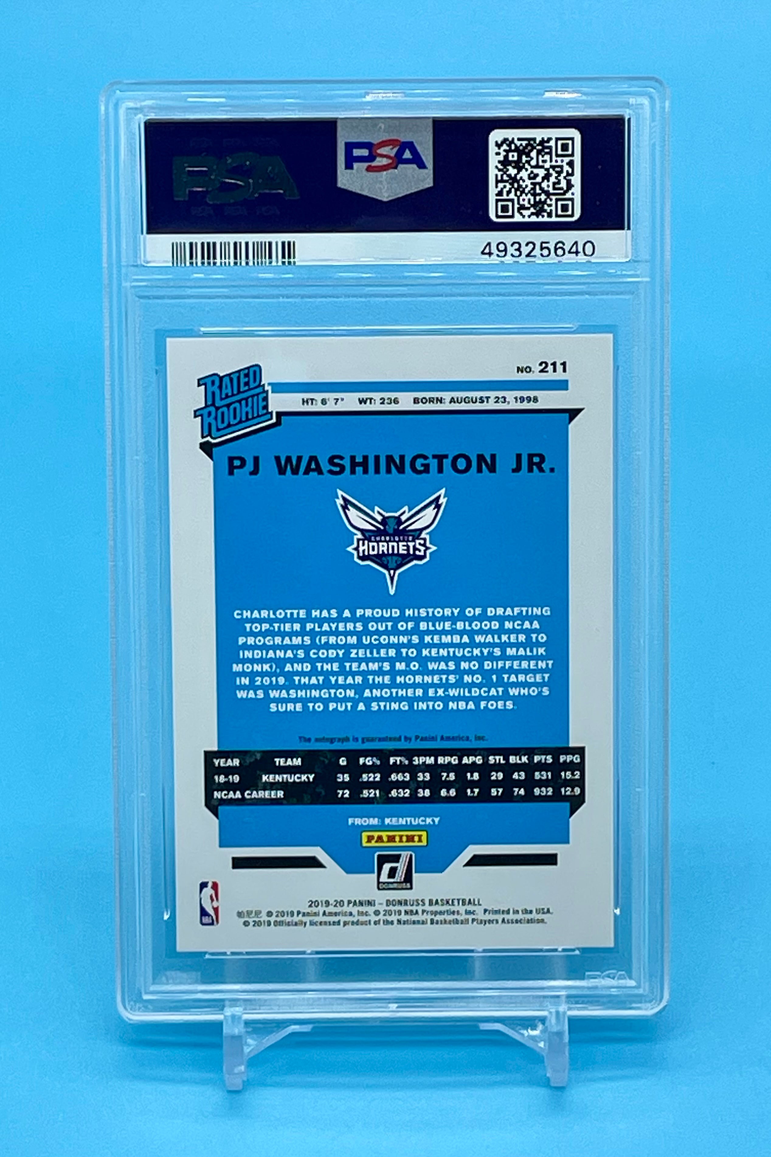 ❤️2019-20 Donruss Rated Rookie PJ WASHINGTON Orange Laser AUTO PSA GEM MINT 10 Dallas Mavs