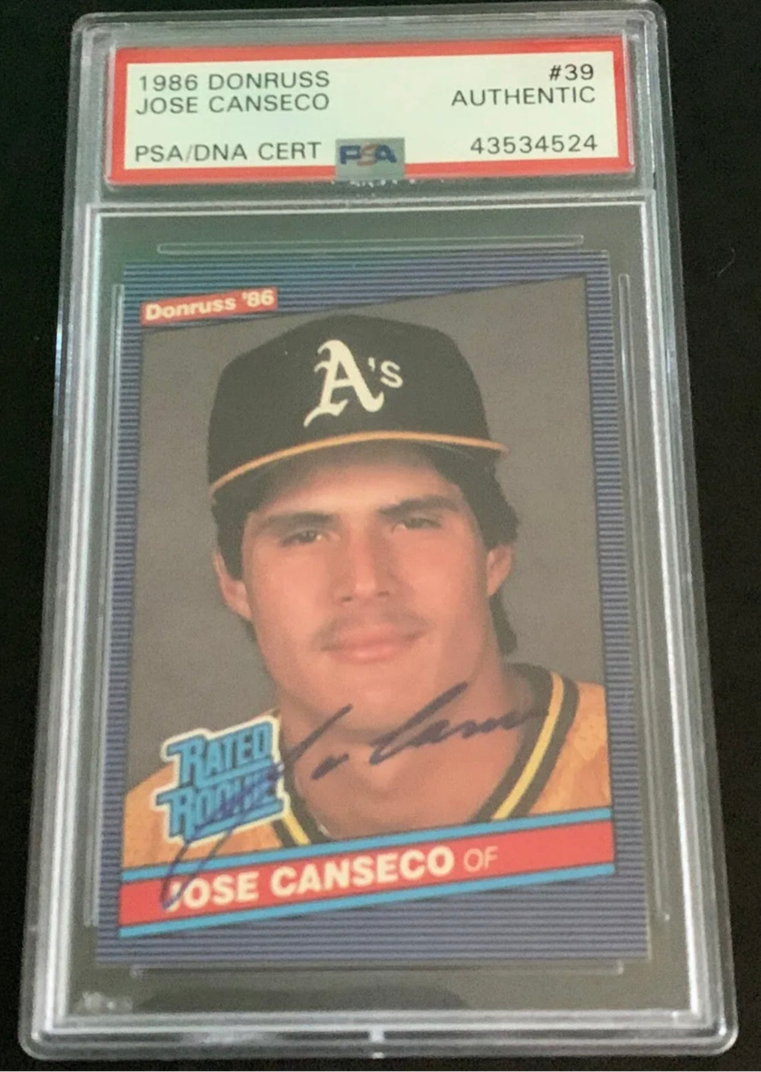 ❤️1986 Donruss Jose Canseco Rookie Autographed and Authenticated by PSA