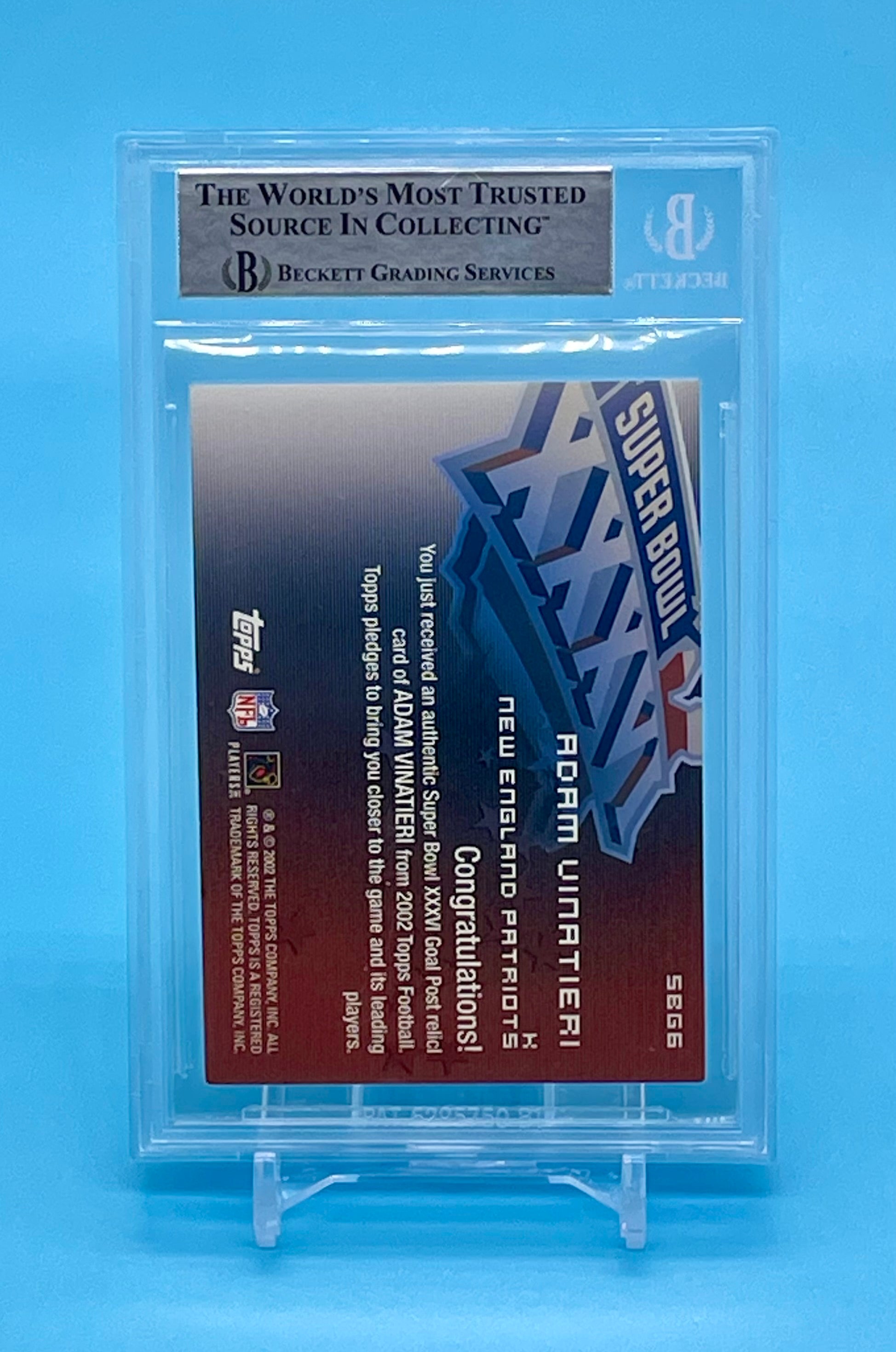 ❤️Super Rare BGS Beckett AUTOGRAPHED 2002 ADAM VINATIERI Goal Post W/ “48 YD G.W.F.G”