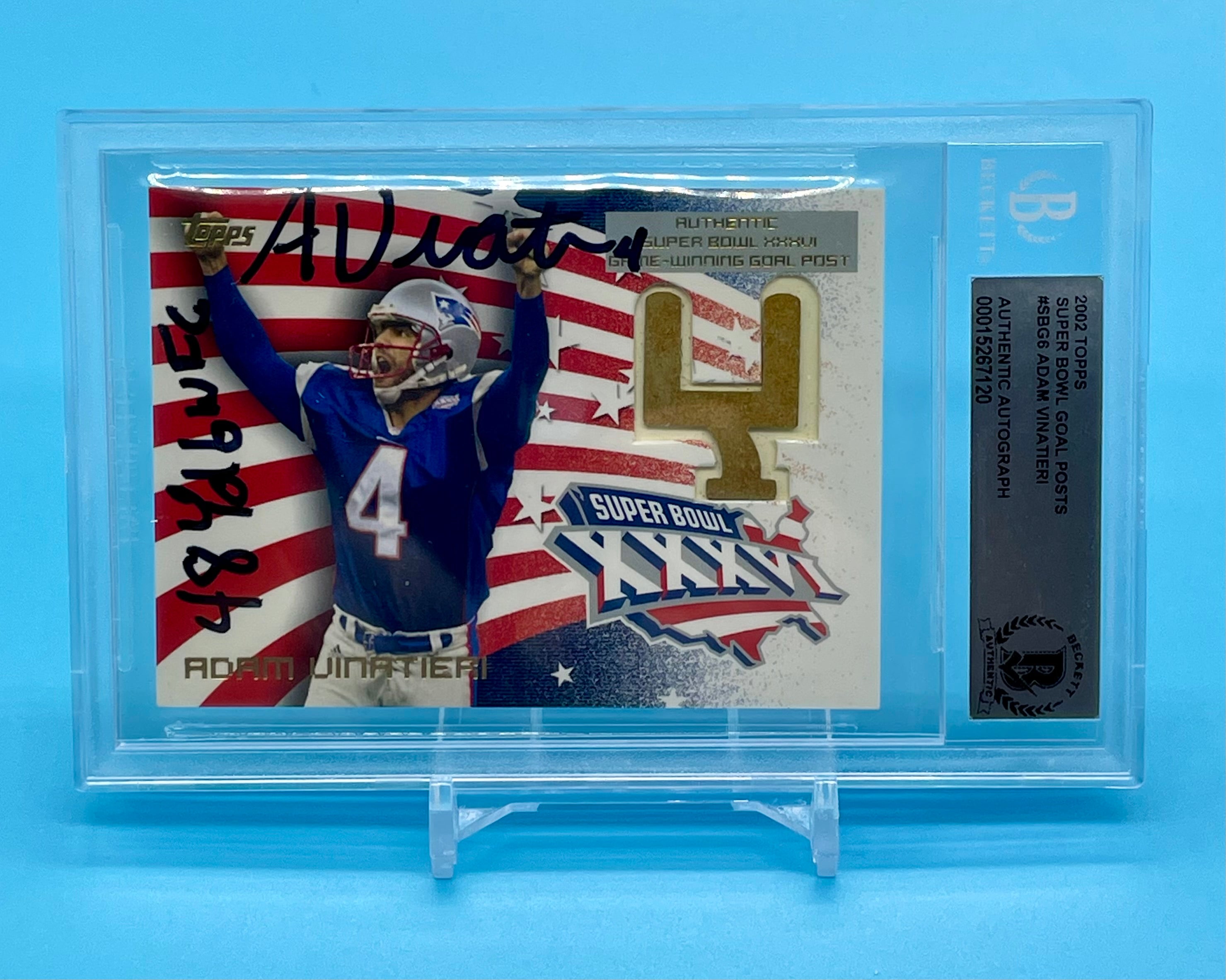❤️Super Rare BGS Beckett AUTOGRAPHED 2002 ADAM VINATIERI Goal Post W/ “48 YD G.W.F.G”