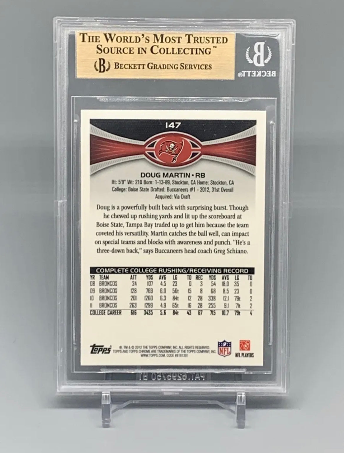 ❤️2012 Topps Chrome Doug Martin #147a Rookie RC BGS 10 Super Rare Grade - Tampa Bay Buccaneers Legend