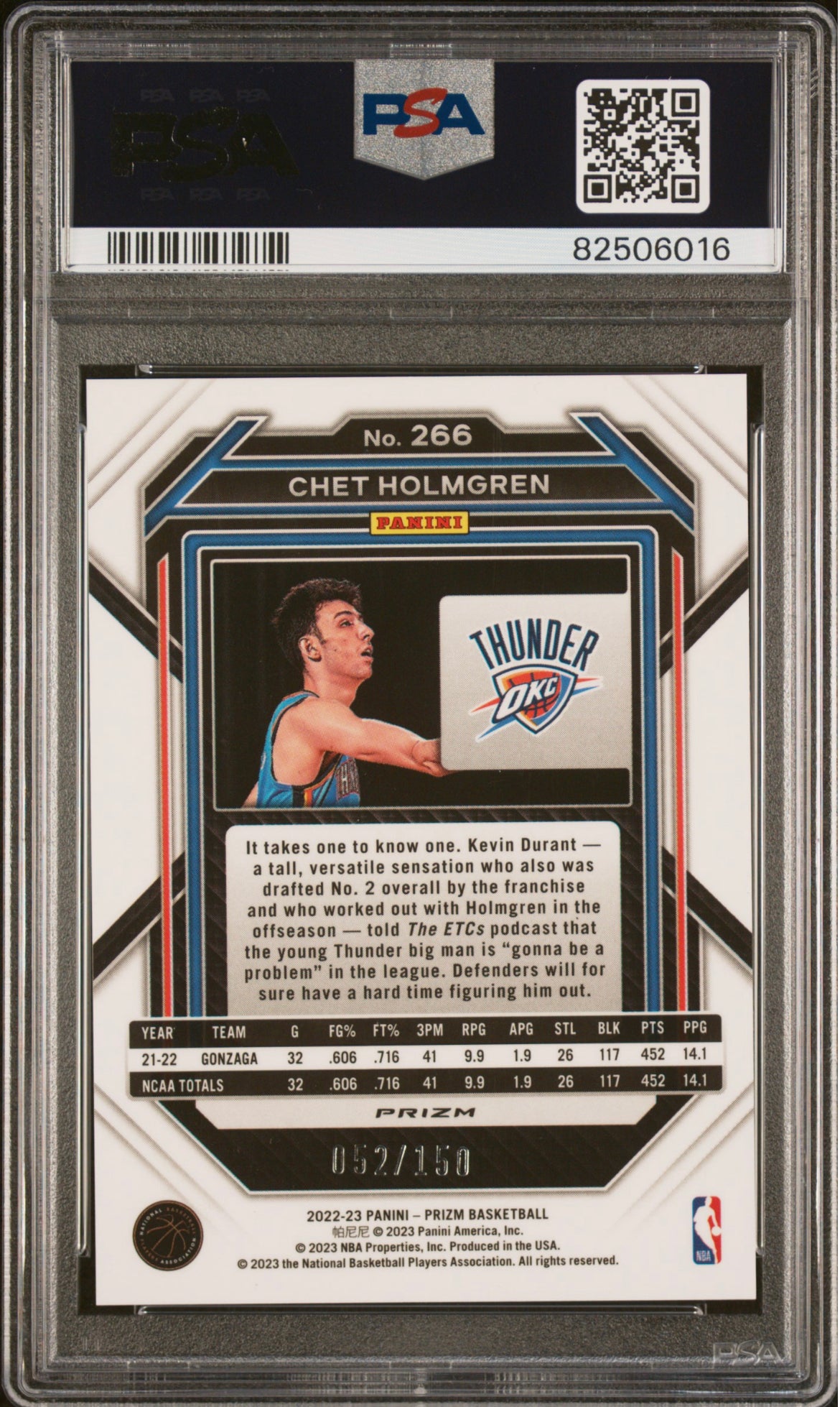 ❤️2022 Prizm Chet Holmgren RC Premium Factory Set /150 PSA 9 Mint #266 Rookie