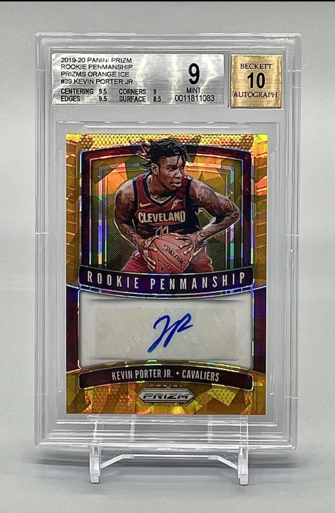 2019 Orange Cracked Ice Prizm Kevin Porter Jr Rc Rookie SSP BGS 9 Auto 10