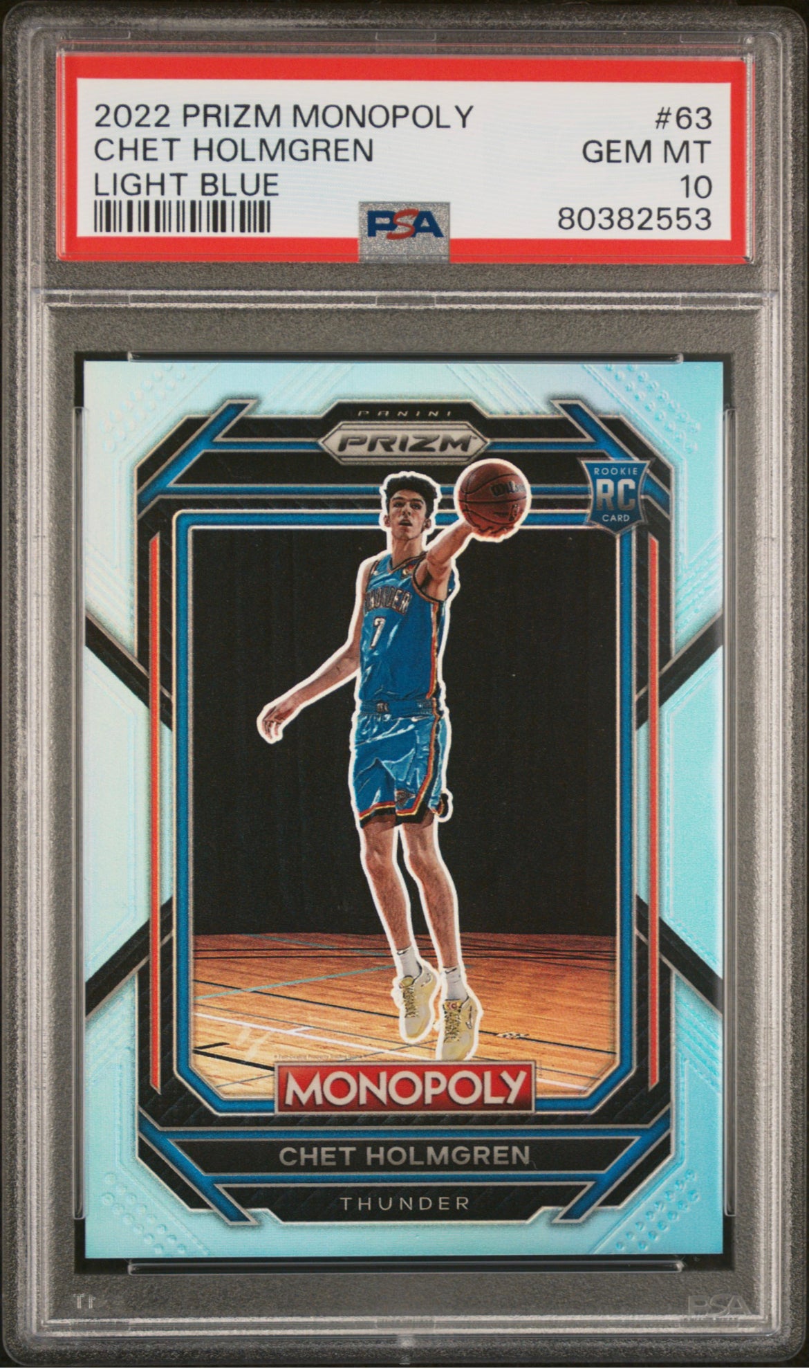 ❤️ 2022 Prizm MONOPOLY #63 CHET HOLMGREN LIGHT BLUE /199 PSA 10 GEM MINT Rookie RC
