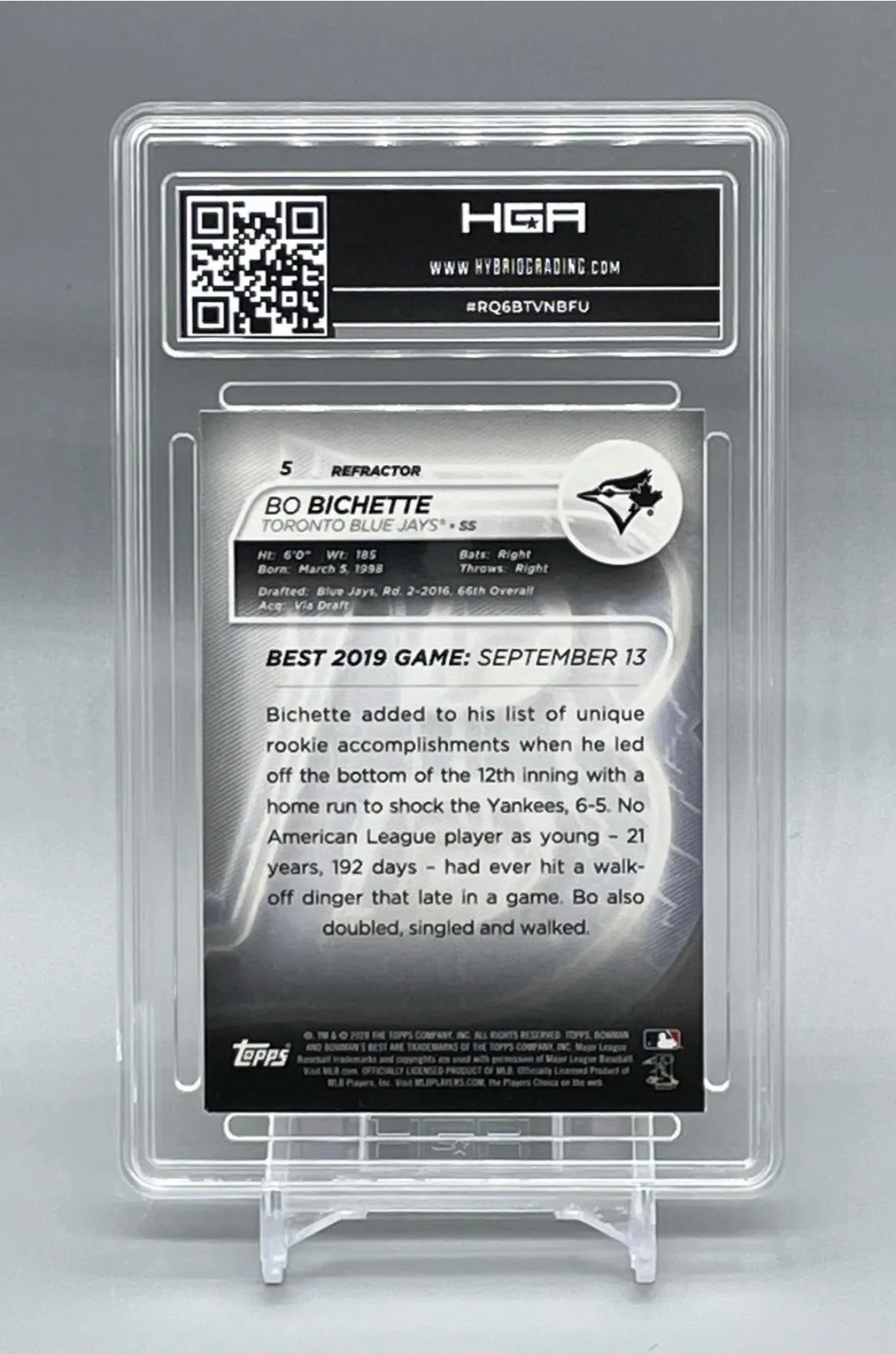 ❤️2020 Bo Bichette RC Bowmans Best Refractor #5 HGA 9 MINT Blue Jays Rookie
